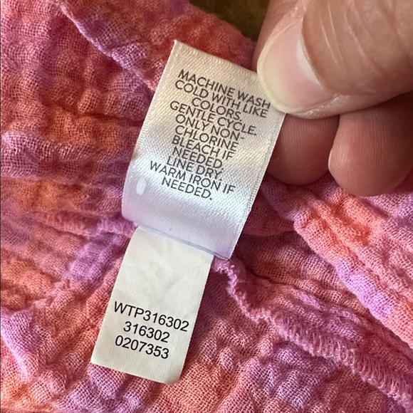 J. Jill Cotton Gauze Checkered Partial Button-Down Tunic Pink and Orange Size LP - Picture 6 of 6